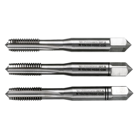 "High performance" cobalt taps, set of 3 cobalt taps (taper, second and bottoming), M3 x 0.5 mm