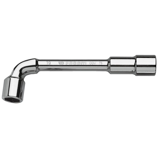 Facom 75_1_2 chrome L-shaped socket wrench, side view on white background.