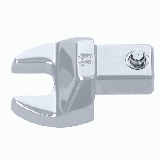 Facom 10_11 chrome open-end crowfoot wrench head on white background, front angle.