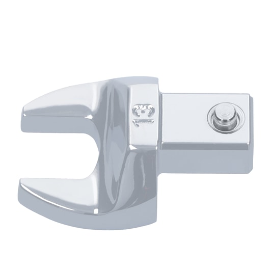 Facom 10_13 polished open-end crowfoot wrench head, front angle on white background.