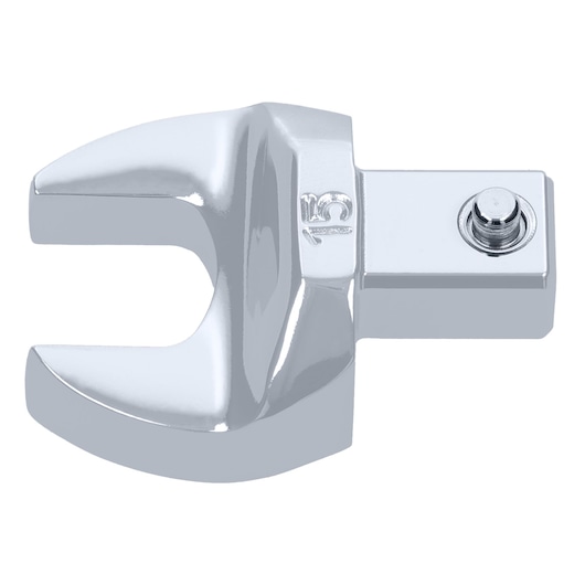 Facom 10_15 chrome open-end crowfoot wrench socket, front angle, isolated on white background.