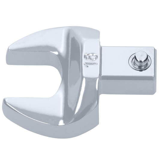 Facom 10_16 chrome open-end crowfoot wrench head, photographed from above on a white background.
