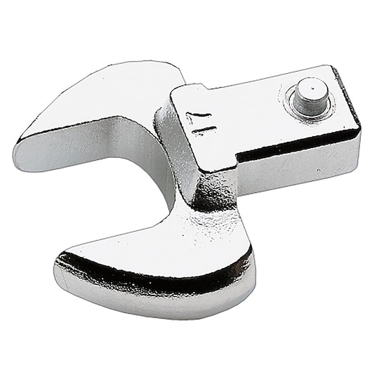 Facom 10_17 chrome finish open-end crowfoot wrench head, isolated on white background, angled view.