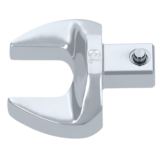 Facom 10_19 polished chrome open-end crowfoot wrench, product photography on white background.
