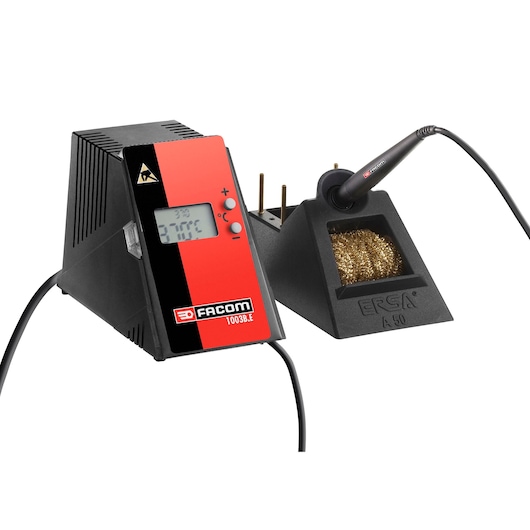 Facom 1003BE soldering station with digital display and soldering iron, photographed from front angle.