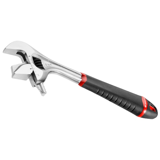 Facom 101_15GR adjustable wrench with black and red ergonomic handle, side view on white background.
