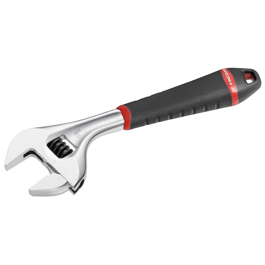 Facom 101_8G adjustable wrench with black and red ergonomic handle, side angle on white background.