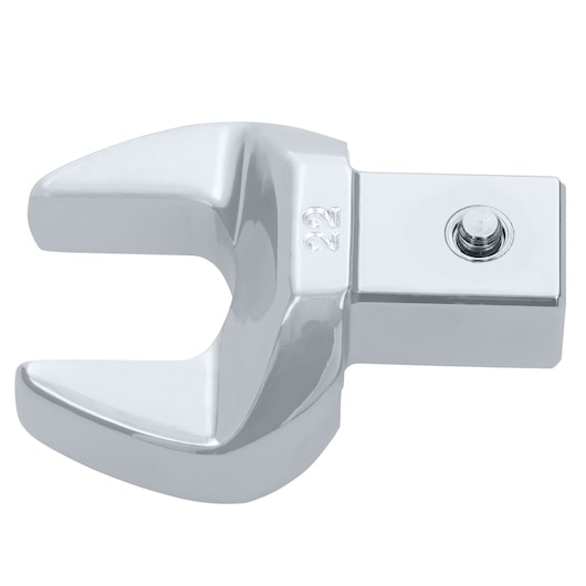 Facom 11_22 chrome open-end crowfoot wrench head, side angle on white background.