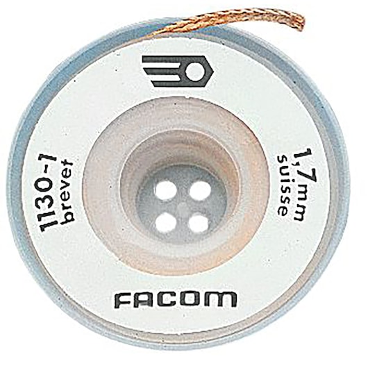 Photo of Facom 11301 thread gauge, white round tool with 1.7 mm marking, top view on white background.