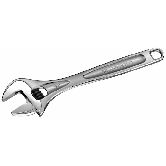 Photo of Facom adjustable wrench, SKU 113A_12C, silver finish, side angle, white background.