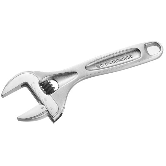 Photo of Facom adjustable wrench 113AS_6C, silver finish, angled on white background.