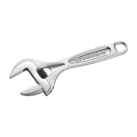 Facom adjustable wrench 113AS_8C, silver finish, close-up on white background, clear branding on handle.