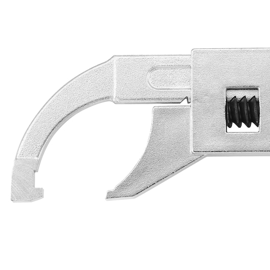 Facom 115A_50 adjustable hook spanner, silver metal, close-up side view, white background.