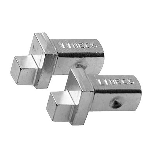 Facom 118_EC5 metal square drive adaptors, silver finish, shown at an angle on white background, photography.