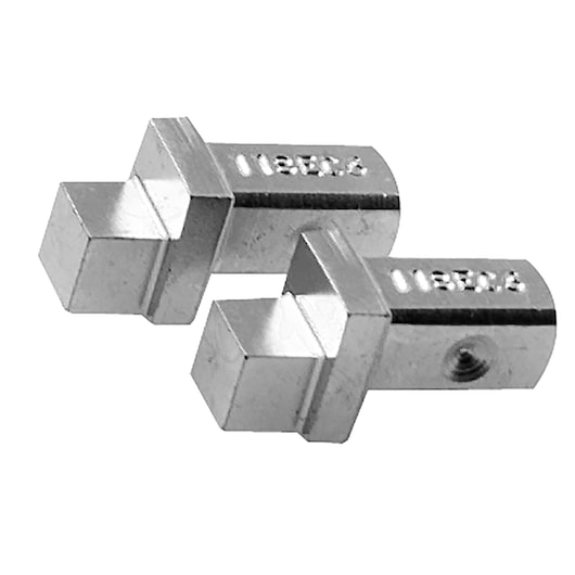 Facom 118_EC6 metal square socket adapters, silver finish, photography, angled view on white background.