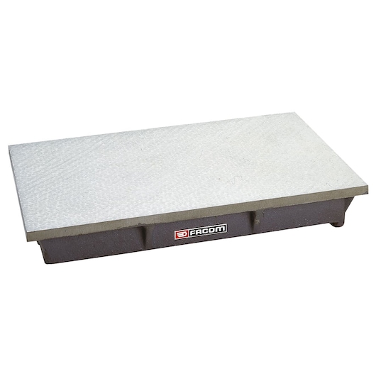 Facom granite surface plate, rectangular, grey top and black base, SKU 1200_50, front angle.