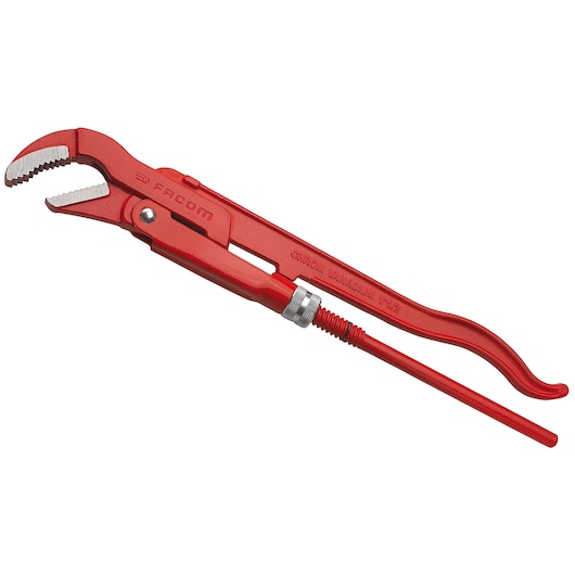 Facom 120A_2P red pipe wrench with serrated jaws, side view on white background.