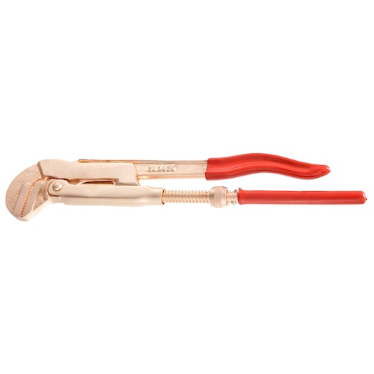 Facom 122A_2PSR bronze pipe wrench with red coated handles, side angle, photography category