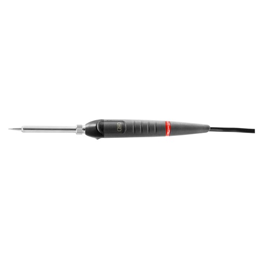 Facom 1230B25 electric soldering iron, slim black handle, side view, white background.