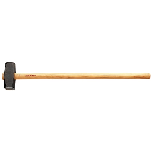 Facom sledge hammer 1263H_400 with long wooden handle, black forged head, side view on white background.