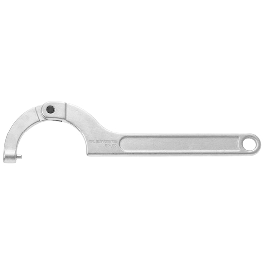 Facom 126A_120 adjustable hook spanner wrench, silver metal, side view on white background.