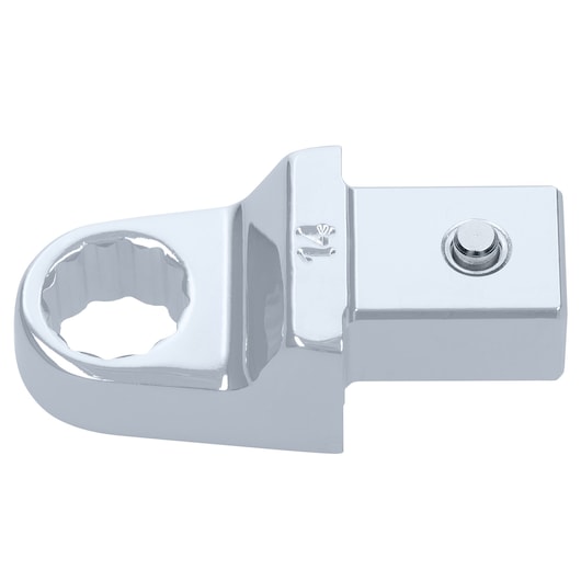 Facom 13_14 chrome-plated box end wrench adapter, side angle, photography on white background.