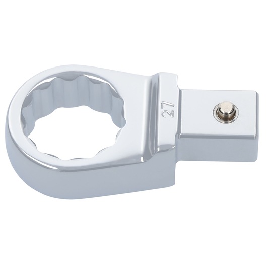 Facom 13_27 chrome open-end wrench socket, product photography, side angle on white background.
