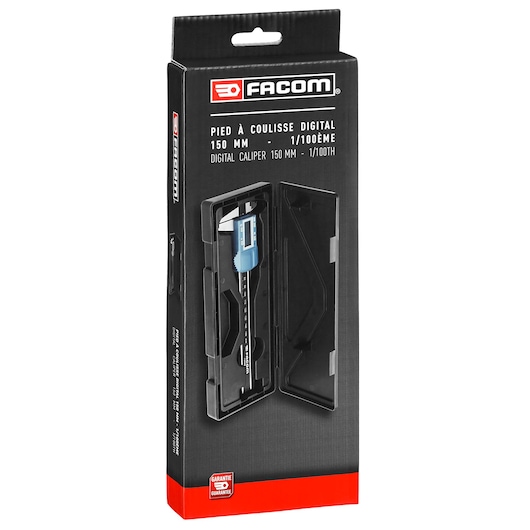 Facom 1300EAPB digital caliper 150 mm packaging, front angle with product case photo.
