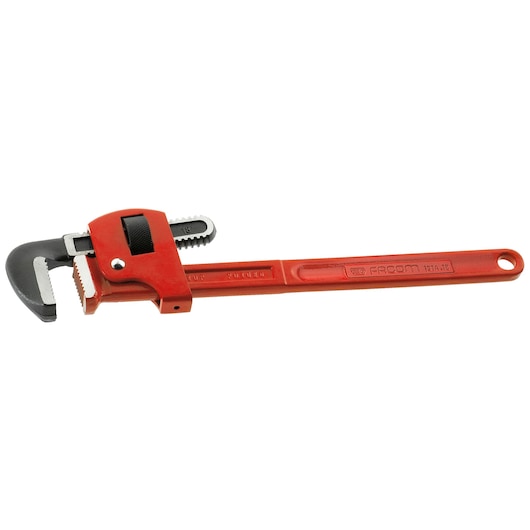 Facom 131A_18 red pipe wrench with adjustable jaw, side view on white background.