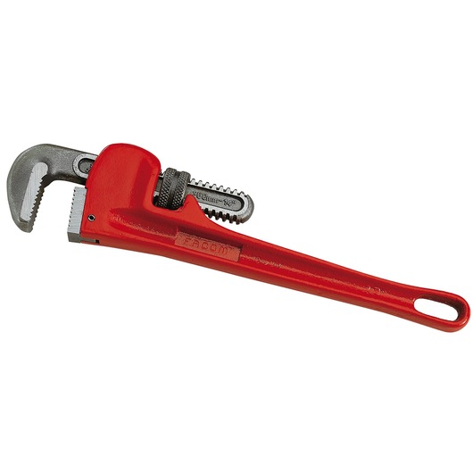 Facom 134A_36 adjustable pipe wrench, red handle, side angle on white background