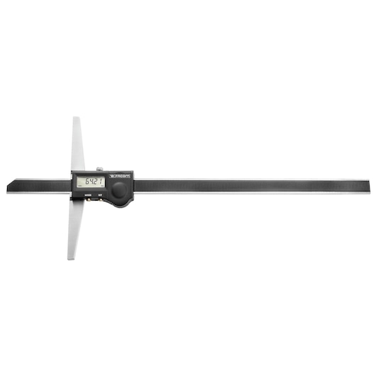 Photo of Facom 1350 digital depth gauge with LCD display, straight front angle, black and silver metal finish.