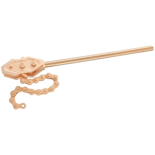 Facom 137A_6PSR non-sparking chain wrench, copper finish, side view on white background.