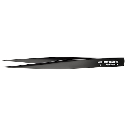 Facom 140AAW13 precision tweezers in black, side angle on white background.
