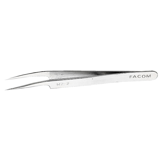 Facom 142_2 precision tweezer with pointed tips, silver metal, side view on white background.