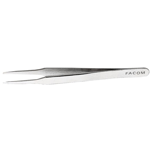 Facom 144 precision stainless steel tweezers, side view, engraved brand name, on white background.