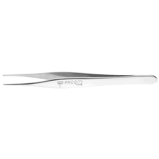 Facom 148 stainless steel precision tweezers, side view on white background.