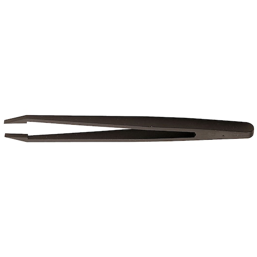 Facom 150_P10 black angled tip tweezers, side view, on a white background.