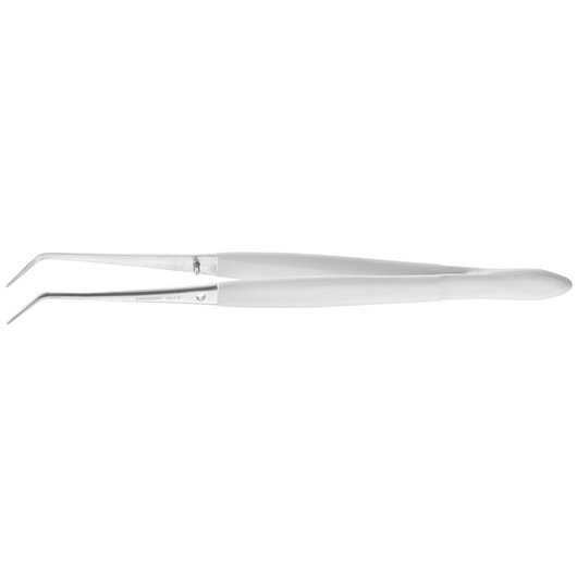 Facom 152_Y angled precision tweezers, silver finish, side view on white background.