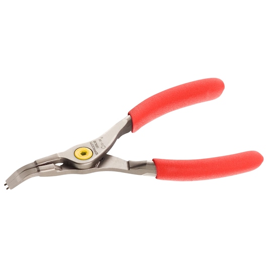 Facom 167A9 bent nose circlip pliers with red handles, side angle on white background.