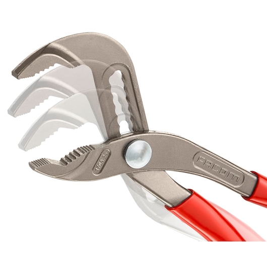 Facom adjustable pliers with red handles, SKU 170A_25, showing jaw movement, side angle on white background.