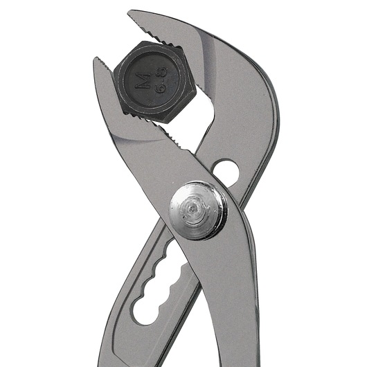 Facom 170APB adjustable pliers holding a hex bolt, close-up on white background.