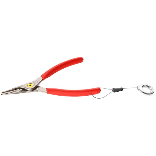 Facom 177A_18SLS long nose pliers with red handles and safety lanyard, side angle, white background.
