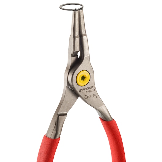Photo of Facom 177A23 internal circlip pliers with red handles, angled view on white background.