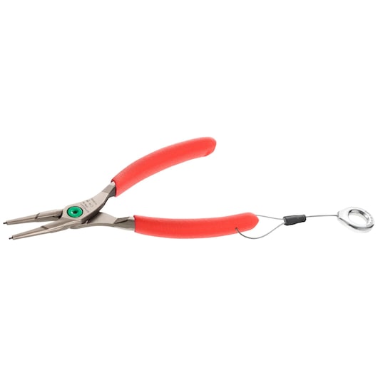 Facom 179A13SLS safety bent nose pliers with red handles and lanyard, side view on white background.