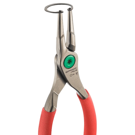 Facom 179A18 external circlip pliers with red handles, angled view on white background.
