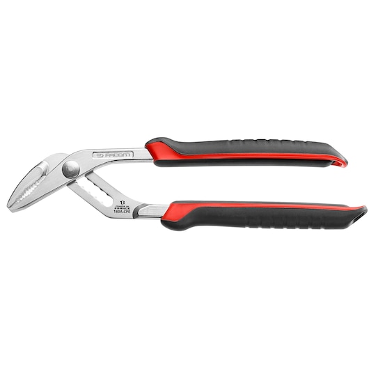 Facom 180A.CPEPB water pump pliers with black and red handles, side view on white background.