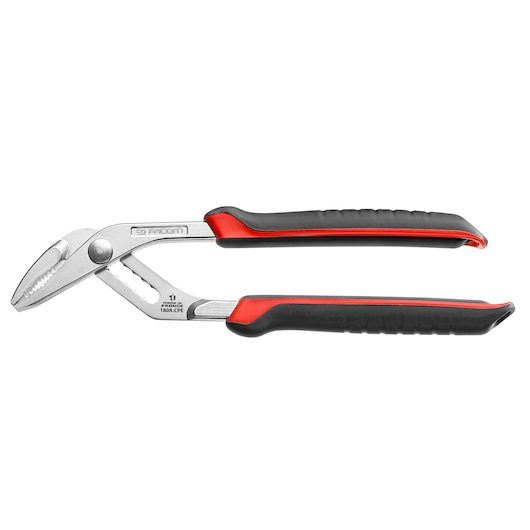 Facom 180A_CPE water pump pliers with black and red grips, side view, on white background.