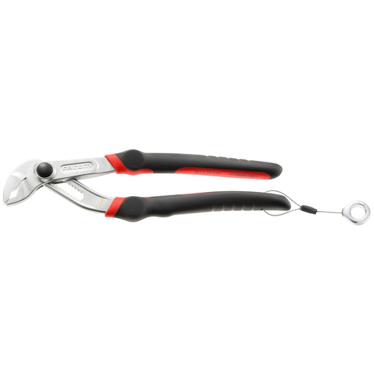 Facom 181A_18CPESLS pliers with black and red handles, side view, attached lanyard ring, hand tool photography.