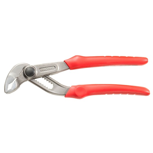Facom 181A_18G adjustable water pump pliers with red handles, side angle, photography.