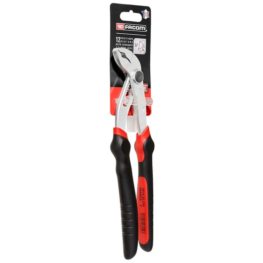 Facom 181A_25CPEPB water pump pliers with black and red handles, front angle on white background.
